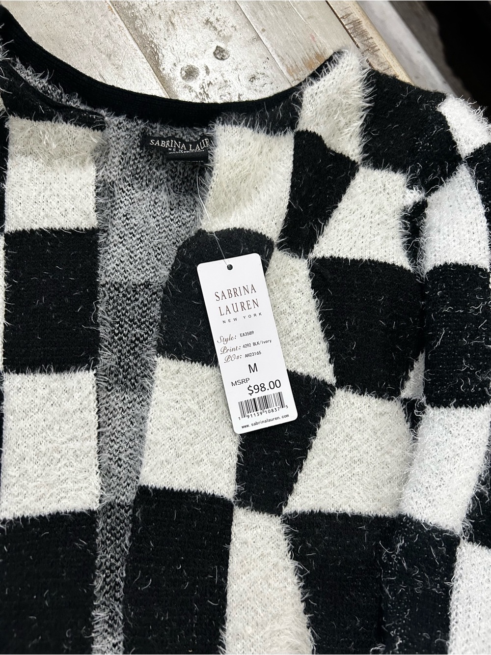 Sabrina Lauren Black & White Check Open-Front Cardigan